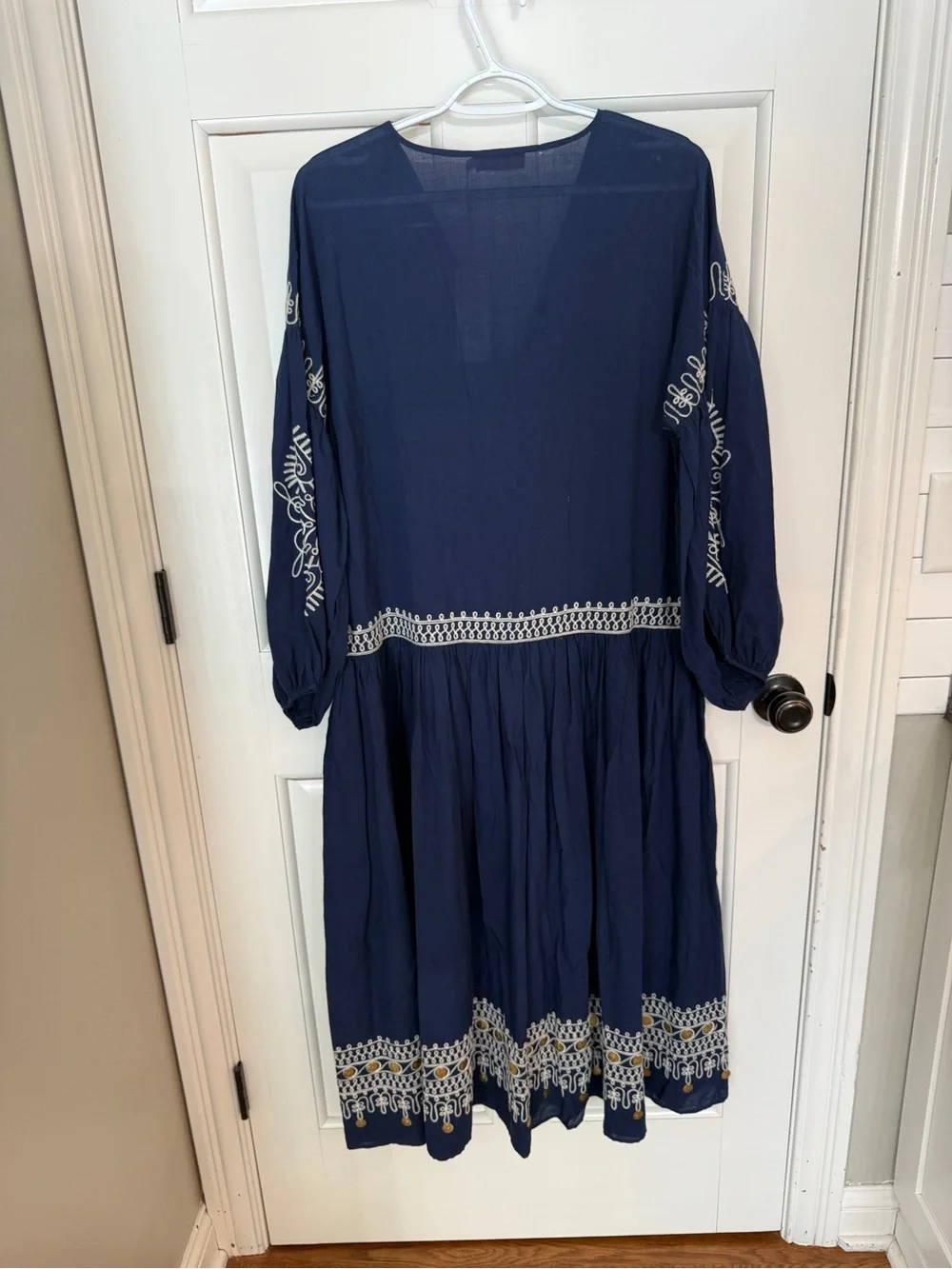 NWT! Tory Burch Navy Sea Embroidered Cotton Voile Maxi Dress Size 4 25675